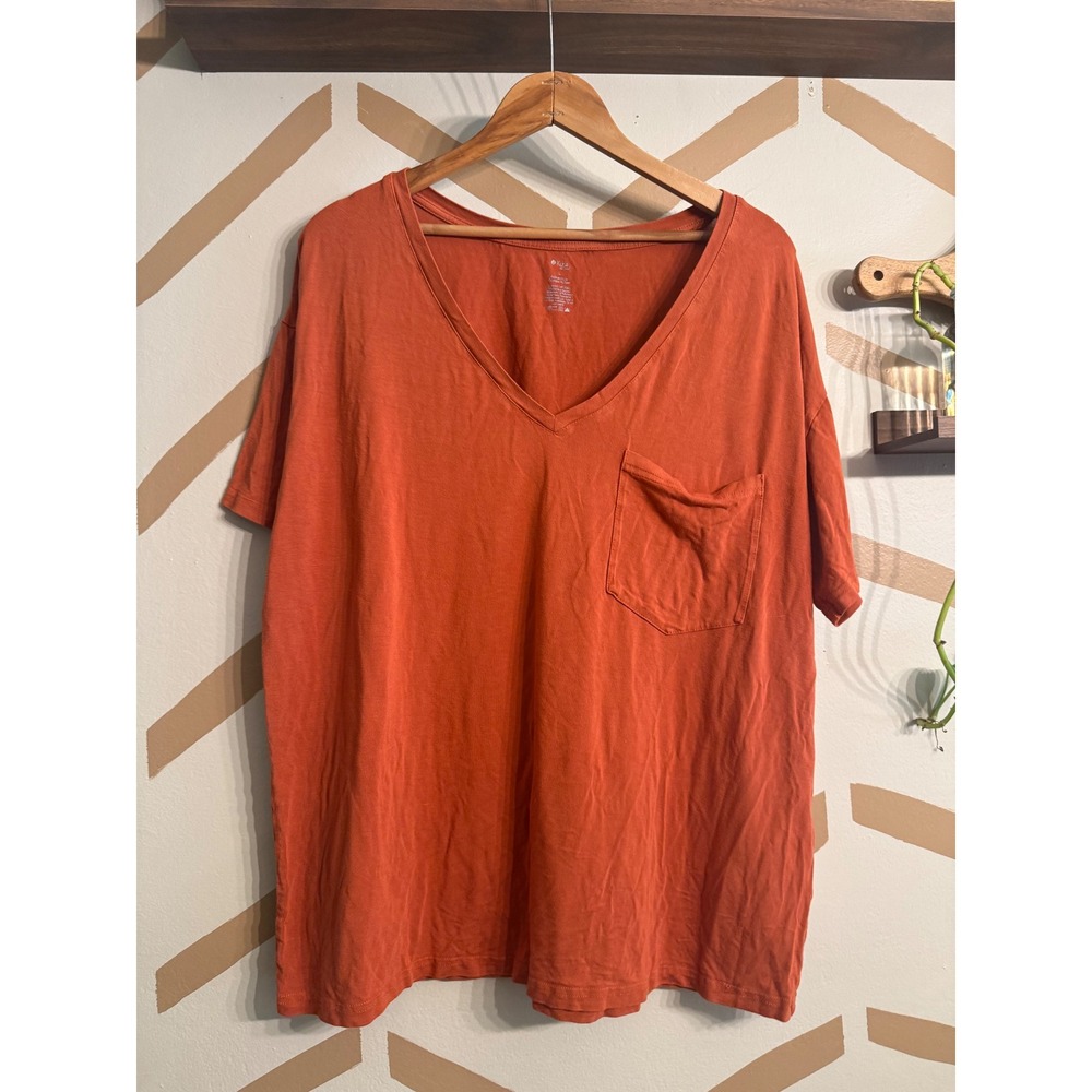 Kyte Living Pocket T-Shirt Women Large‎ Rust Bamboo V-Neck Short Sleeve Tee
